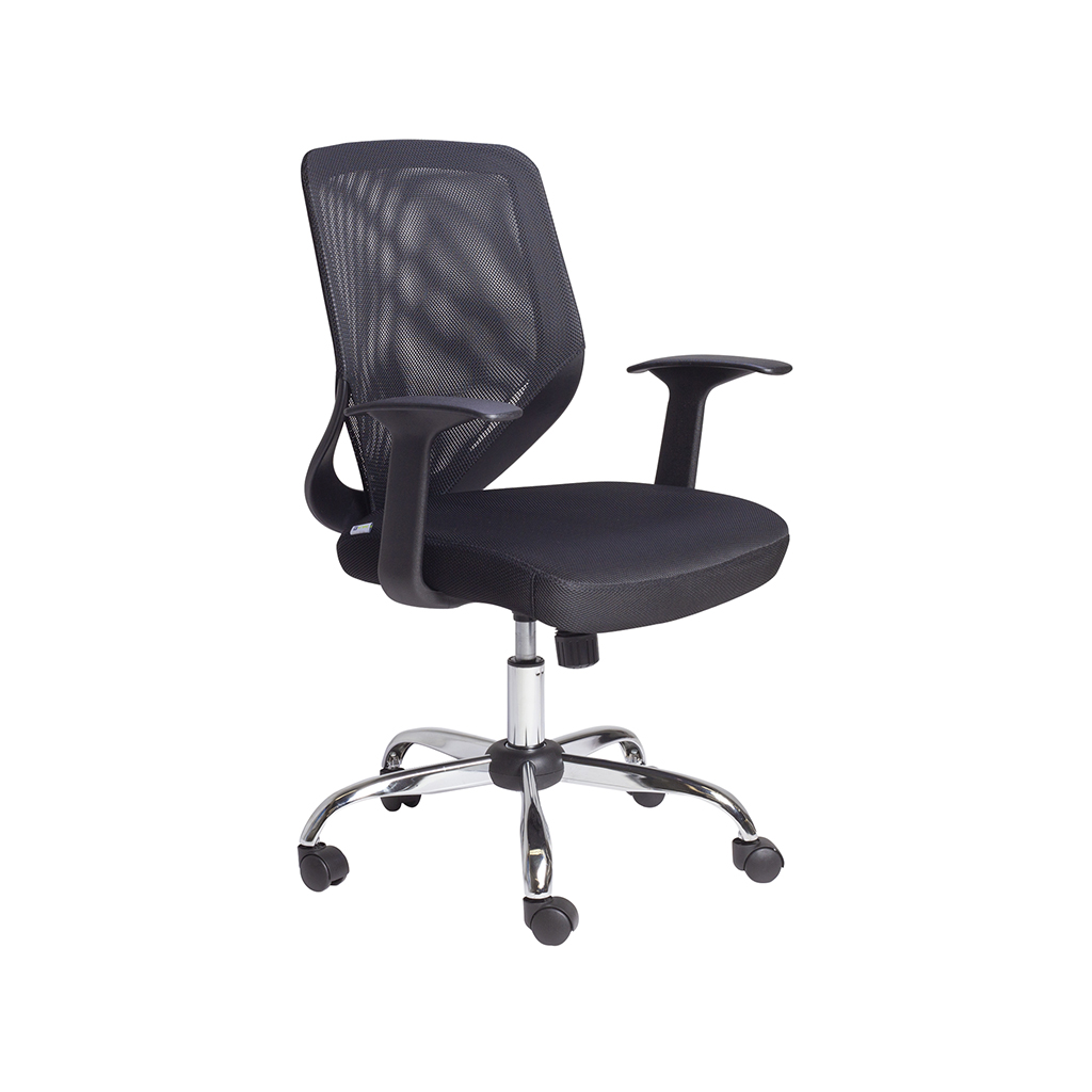 GCSOPE100 Silla operativa en malla negra, asiento tapizado en tela - Image 1